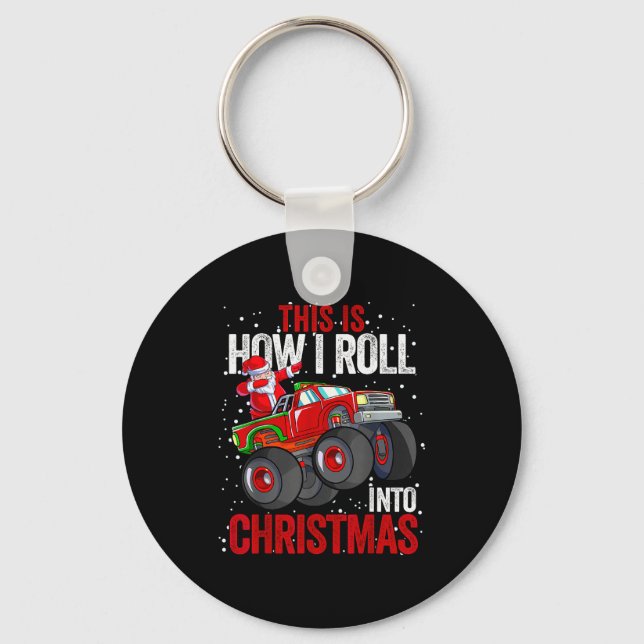 Dabbing Santa Claus Monster Truck Boys Christmas X Keychain (Front)