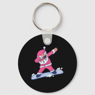 Dabbing Santa Claus Snowboarding Gift For Boys Kid Keychain