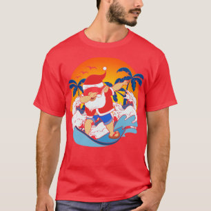 Dabbing Santa Claus Surfing Funny Hawaiian Christm T-Shirt