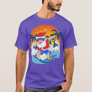 Dabbing Santa Claus Surfing Funny Hawaiian Christm T-Shirt