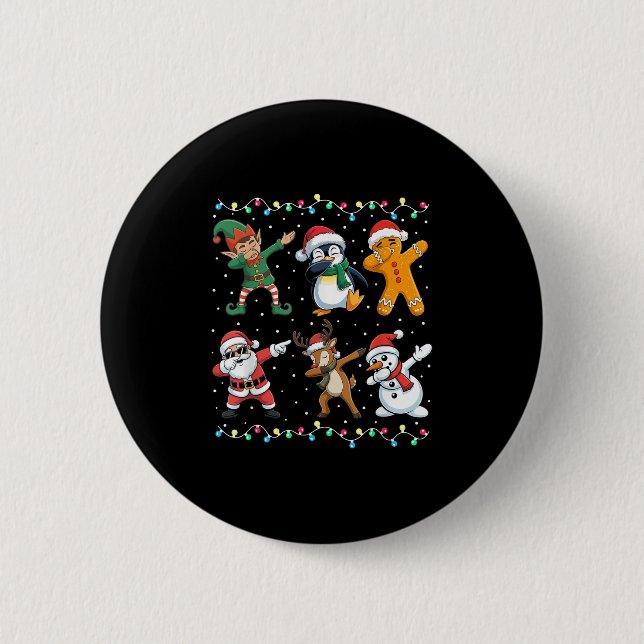 Dabbing Santa Elf Friends Boys Girls Men Funny Chr 2 Inch Round Button (Front)