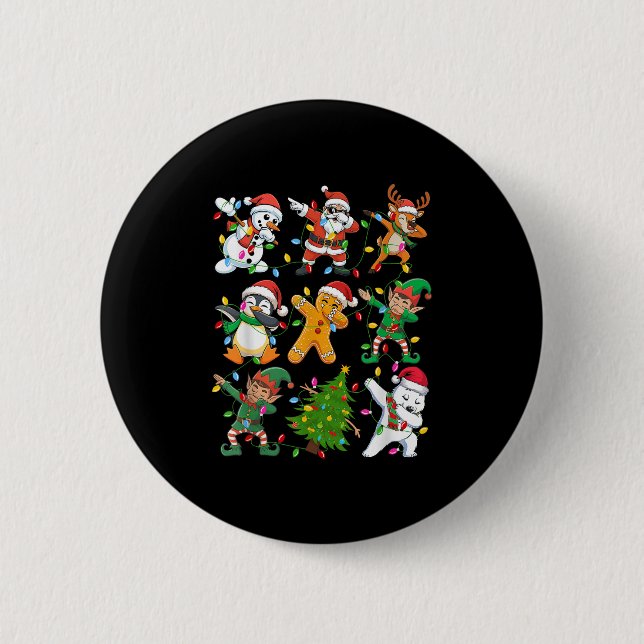 Dabbing Santa Elf Friends Boys Girls Xmas Pjs Cost 2 Inch Round Button (Front)