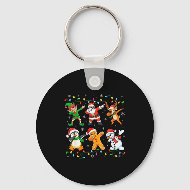 Dabbing Santa Elf Friends Christmas Boys Girls Men Keychain (Front)