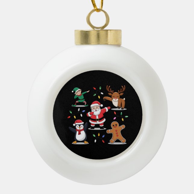 Dabbing Santa Elf Friends Christmas Xmas Dab Ceramic Ball Christmas Ornament (Front)