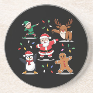 Dabbing Santa Elf Friends Christmas Xmas Dab Coaster