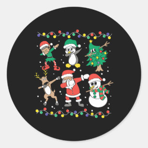 Dabbing Santa Elf Friends Funny Christmas Boy Girl Classic Round Sticker