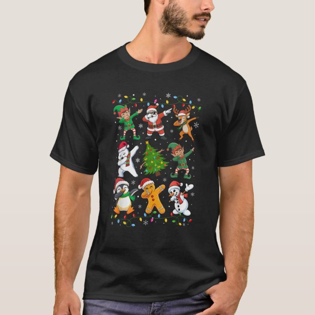 Dabbing Santa Elf Friends Funny Christmas Boy Girl T-Shirt (Front)