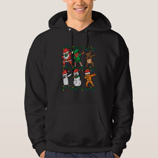 Dabbing Santa Elf Penguin Xmas Christmas Boys Kids Hoodie (Front)