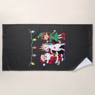 Dabbing Santa Elf Unicorn Christmas Kids Boys Men Beach Towel