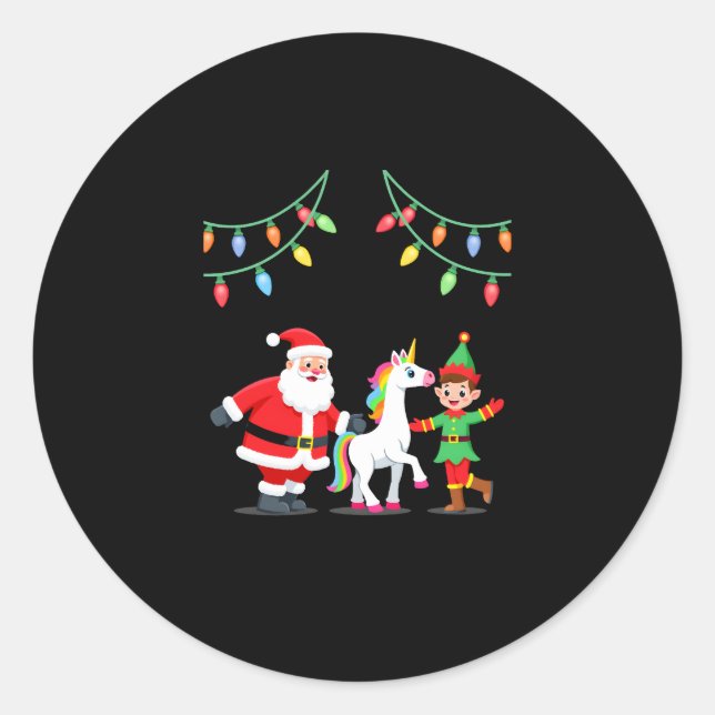 Dabbing Santa Elf Unicorn Christmas Kids Boys Men  Classic Round Sticker (Front)
