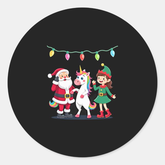 Dabbing Santa Elf Unicorn Christmas Kids Boys Men  Classic Round Sticker (Front)