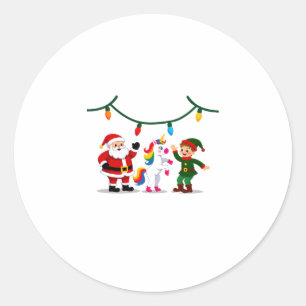 Dabbing Santa Elf Unicorn Christmas Kids Boys Men  Classic Round Sticker