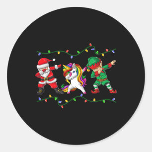 Dabbing Santa Elf Unicorn Christmas Kids Boys Men Classic Round Sticker