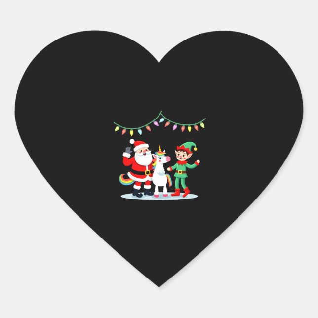 Dabbing Santa Elf Unicorn Christmas Kids Boys Men  Heart Sticker (Front)