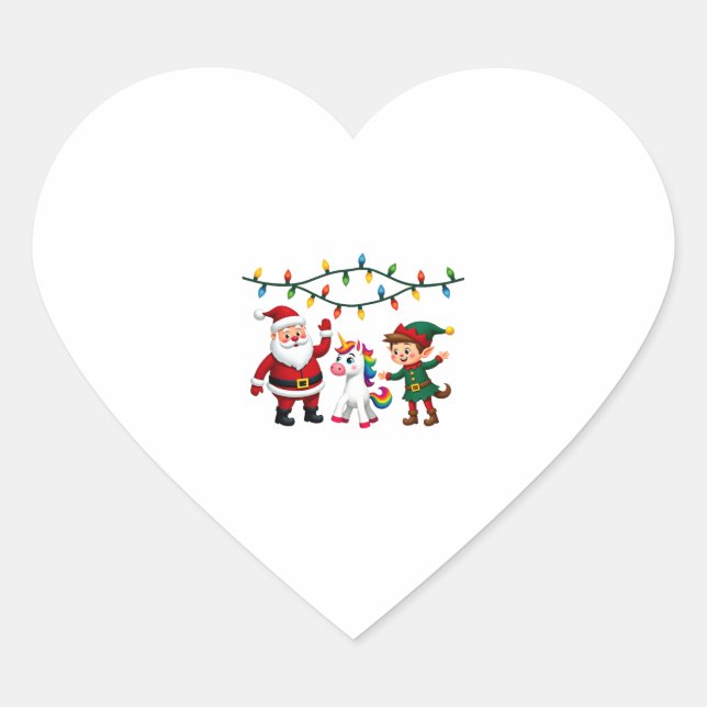 Dabbing Santa Elf Unicorn Christmas Kids Boys Men  Heart Sticker (Front)