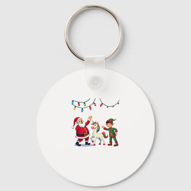 Dabbing Santa Elf Unicorn Christmas Kids Boys Men  Keychain (Front)