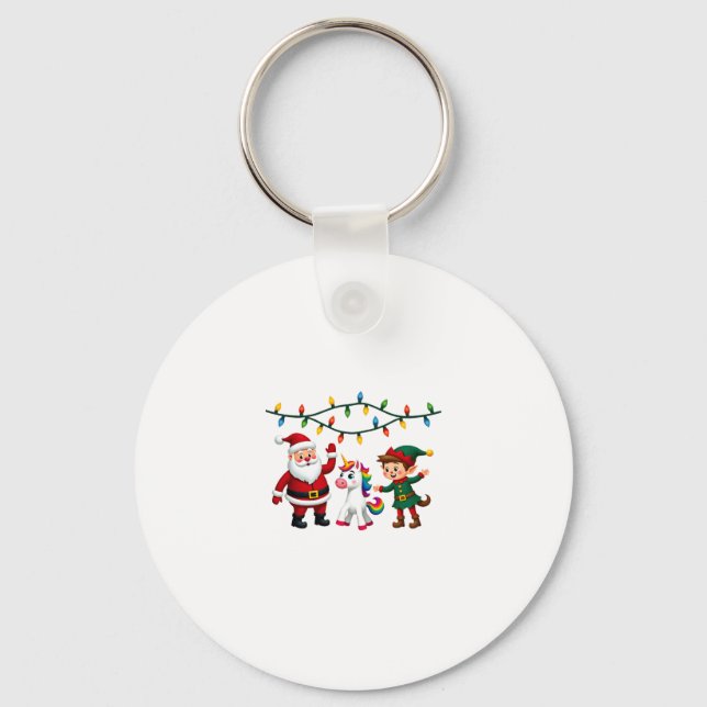 Dabbing Santa Elf Unicorn Christmas Kids Boys Men  Keychain (Front)