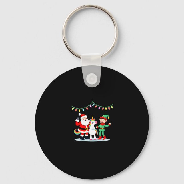 Dabbing Santa Elf Unicorn Christmas Kids Boys Men  Keychain (Front)