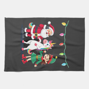 Dabbing Santa Elf Unicorn Christmas Kids Boys Men Kitchen Towel