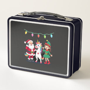 Dabbing Santa Elf Unicorn Christmas Kids Boys Men Metal Lunch Box