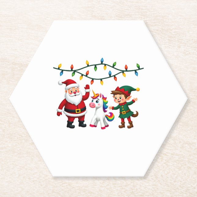 Dabbing Santa Elf Unicorn Christmas Kids Boys Men  Paper Coaster (Front)