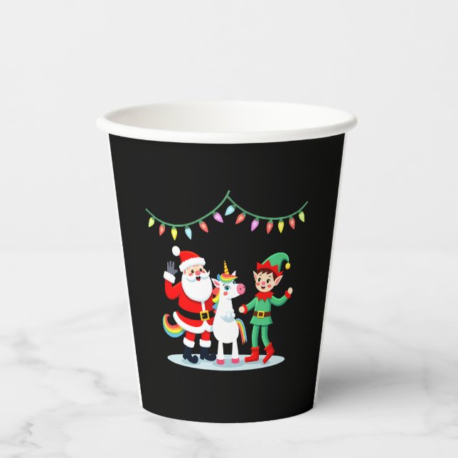 Dabbing Santa Elf Unicorn Christmas Kids Boys Men  Paper Cups (Front)