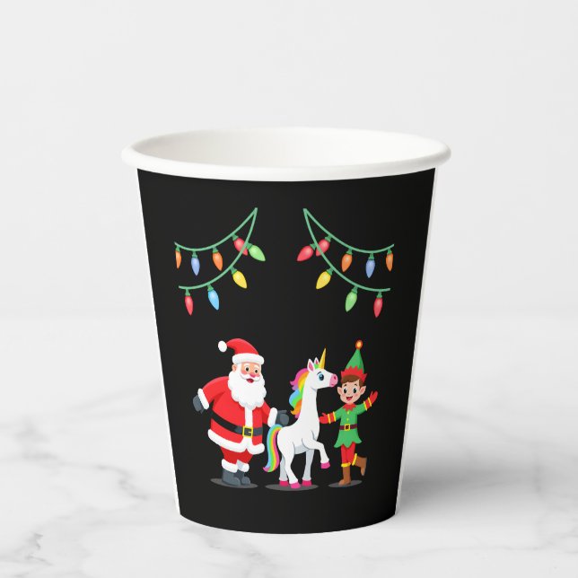 Dabbing Santa Elf Unicorn Christmas Kids Boys Men  Paper Cups (Front)