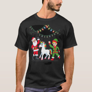 Dabbing Santa Elf Unicorn Christmas Kids Boys Men  T-Shirt