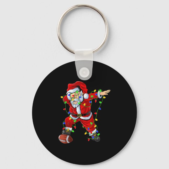 Dabbing Santa Football Christmas Lights Srty Playe Keychain (Front)