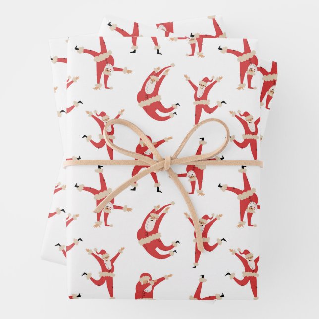 Dabbing Santa Fun Christmas Pattern Wrapping Paper Sheet (In situ)