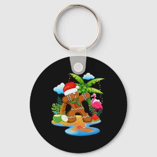 Dabbing Santa Gingerbread Flamingo Beach Christmas Keychain