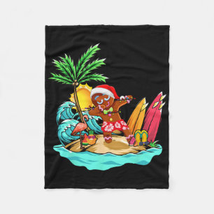Dabbing Santa Gingerbread Flamingo On Beach Summer Fleece Blanket