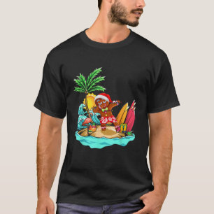 Dabbing Santa Gingerbread Flamingo On Beach Summer T-Shirt
