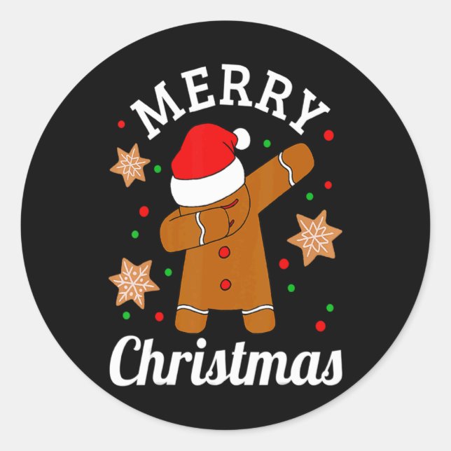 Dabbing Santa Hat Gingerbread Man Xmas For Girls T Classic Round Sticker (Front)
