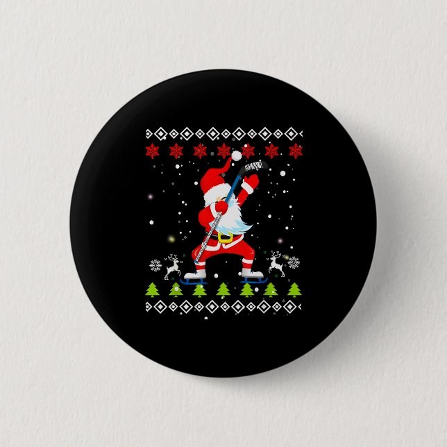 Dabbing Santa Hockey Ugly Christmas Sweater Xmas  2 Inch Round Button (Front)