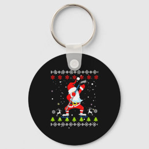 Dabbing Santa Hockey Ugly Christmas Sweater Xmas Keychain