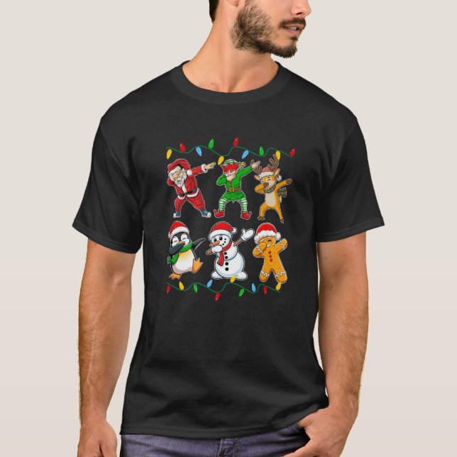 Dabbing Santa Reindeer Elf Snowman Friends Christm T-Shirt (Front)
