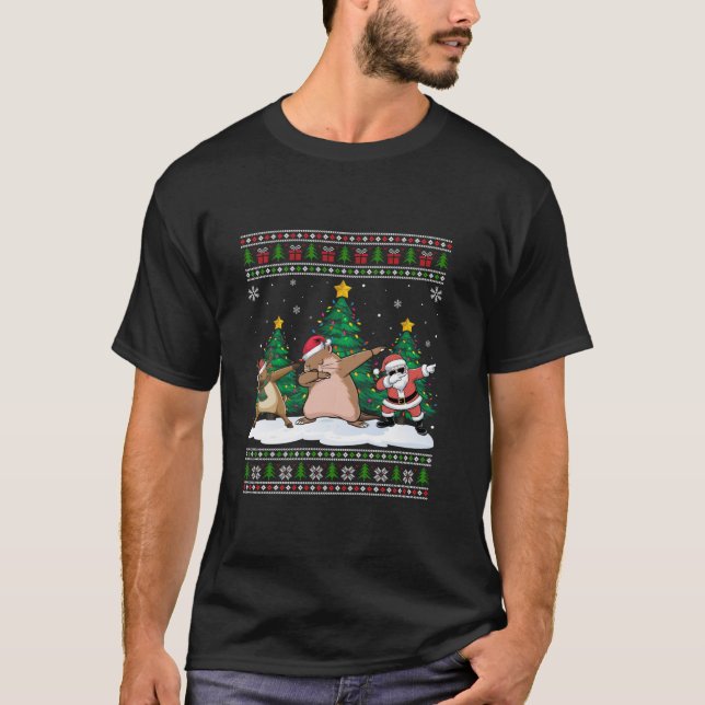 Dabbing Santa Reindeer Gopher Tree Lights Ugly Xma T-Shirt (Front)