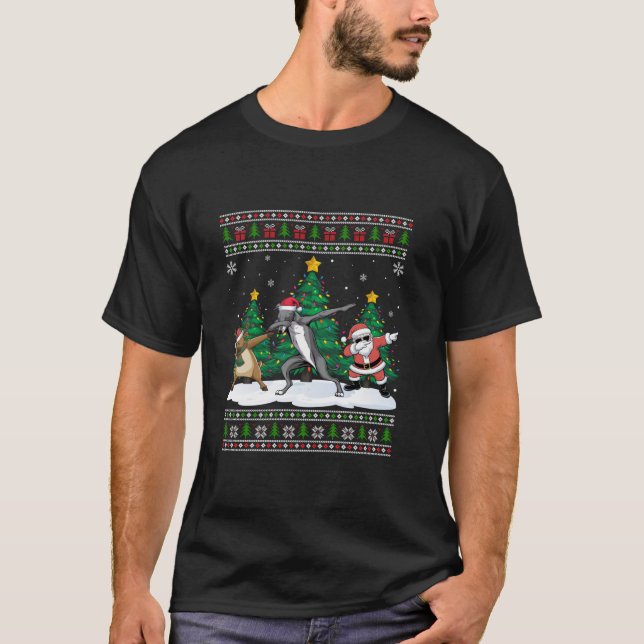 Dabbing Santa Reindeer Irish Wolfhound Dog Tree Li T-Shirt (Front)