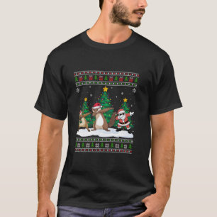 Dabbing Santa Reindeer Weasel Tree Lights Ugly Xma T-Shirt