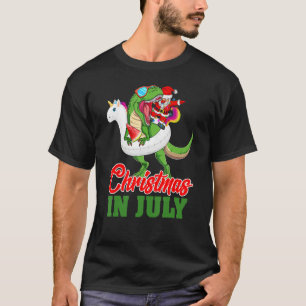Dabbing Santa Riding Rex & Unicorn Float Christmas T-Shirt