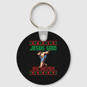 Dabbing Santa Says Six Seven 67 Meme Ugly Christma Keychain