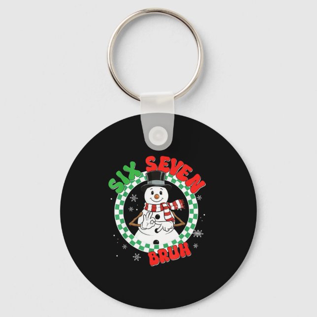 Dabbing Santa Snowman 6 7 Meme Christmas Six Seven Keychain (Front)