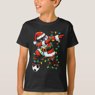 Dabbing Santa Soccer Christmas Lights Xmas Soccer T-Shirt