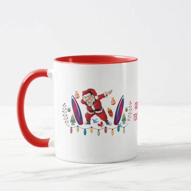 Dabbing Santa Surfing Board Christmas July Red Mug (Left)