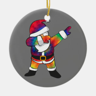 DABBING SANTA Tie Dye Ceramic Ornament