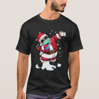 Dabbing Santa Wearing Mask Christmas Tree Lights P T-Shirt