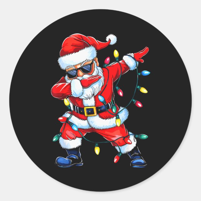Dabbing Santa Xmas Light Girls Boys Kids Funny Chr Classic Round Sticker (Front)