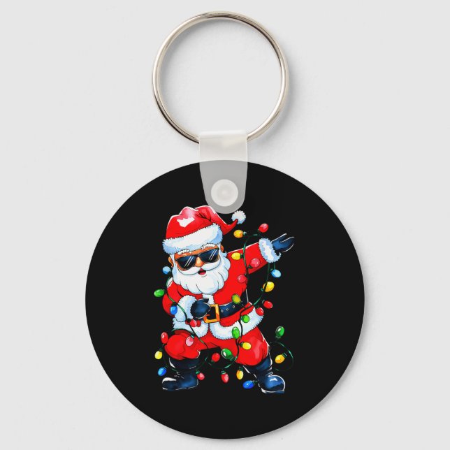 Dabbing Santa Xmas Light Girls Boys Kids Funny Chr Keychain (Front)