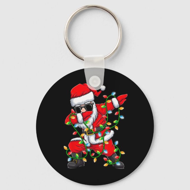 Dabbing Santa Xmas Lights Girls Boys Kids Christma Keychain (Front)